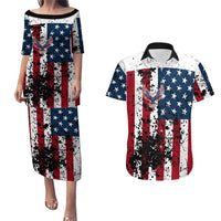 Custom American Flag Motocross Couples Matching Puletasi and Hawaiian Shirt with Eagle Graphic - Wonder Print Shop