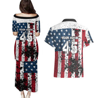 Custom American Flag Motocross Couples Matching Puletasi and Hawaiian Shirt with Eagle Graphic - Wonder Print Shop