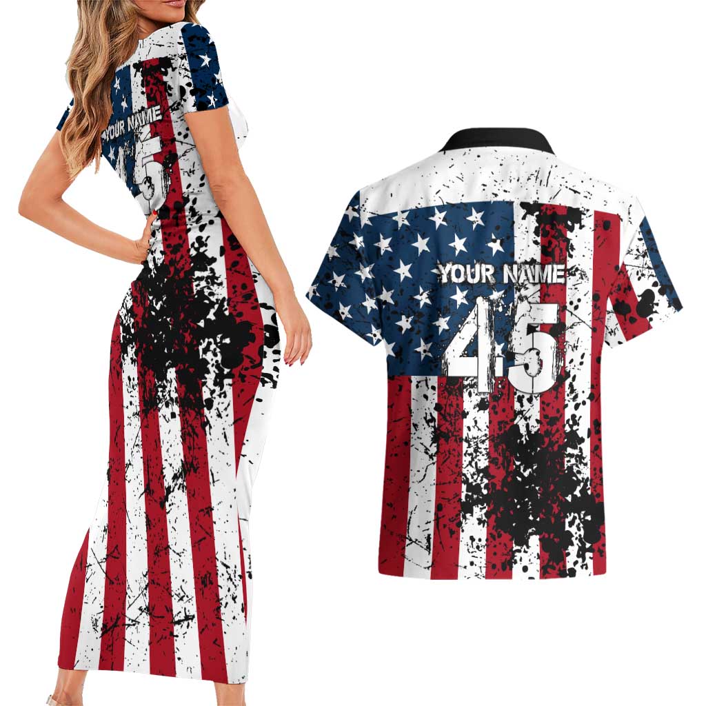 Custom American Flag Motocross Couples Matching Short Sleeve Bodycon Dress and Hawaiian Shirt with Eagle Graphic - Wonder Print Shop