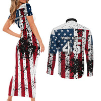Custom American Flag Motocross Couples Matching Short Sleeve Bodycon Dress and Long Sleeve Button Shirt with Eagle Graphic - Wonder Print Shop