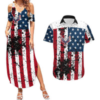 Custom American Flag Motocross Couples Matching Summer Maxi Dress and Hawaiian Shirt with Eagle Graphic - Wonder Print Shop