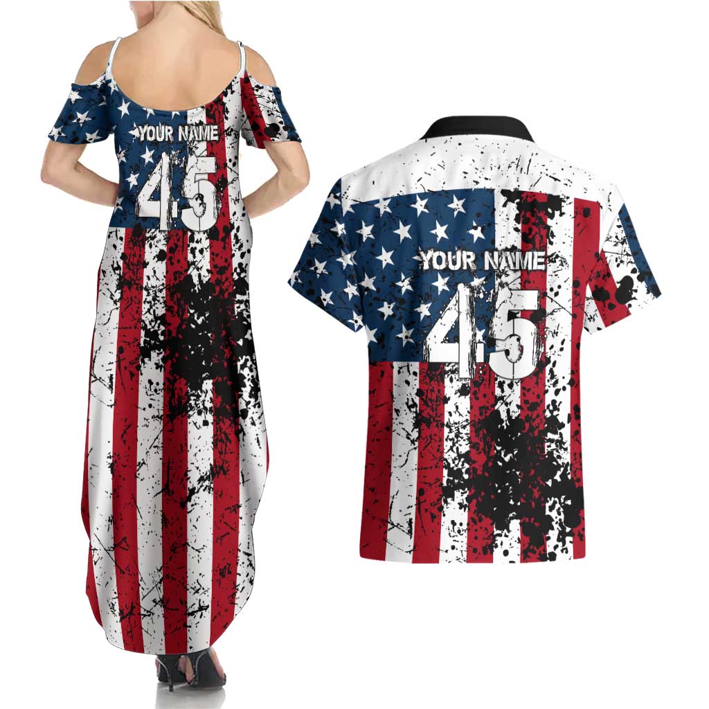 Custom American Flag Motocross Couples Matching Summer Maxi Dress and Hawaiian Shirt with Eagle Graphic - Wonder Print Shop