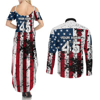 Custom American Flag Motocross Couples Matching Summer Maxi Dress and Long Sleeve Button Shirt with Eagle Graphic - Wonder Print Shop