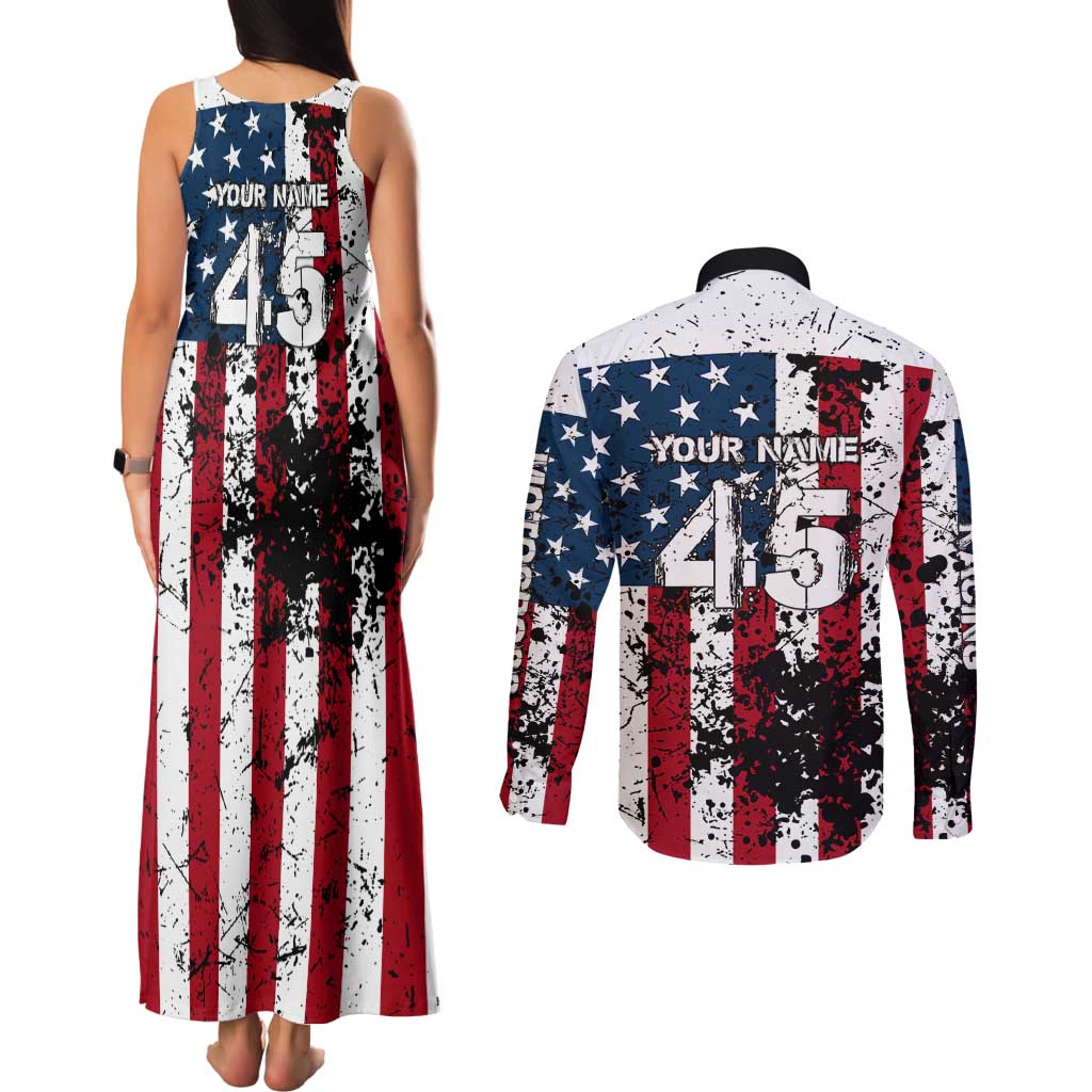 Custom American Flag Motocross Couples Matching Tank Maxi Dress and Long Sleeve Button Shirt with Eagle Graphic - Wonder Print Shop