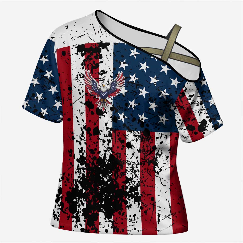 Custom American Flag Motocross Cross Shoulder Shirt with Eagle Graphic - Wonder Print Shop