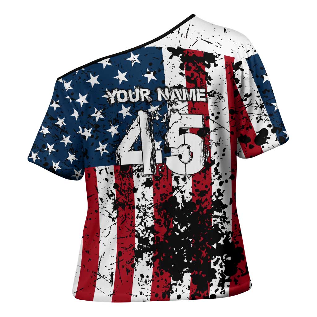 Custom American Flag Motocross Cross Shoulder Shirt with Eagle Graphic - Wonder Print Shop