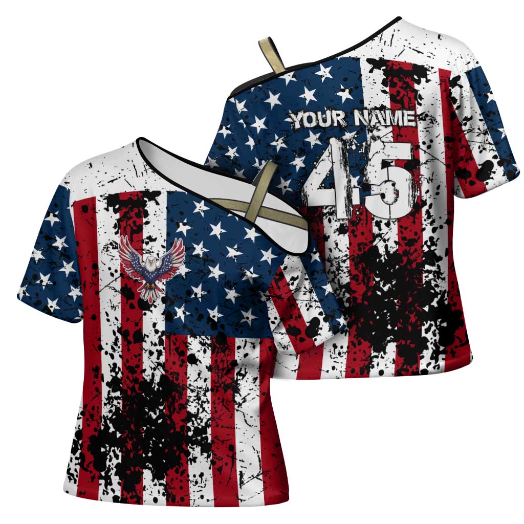 Custom American Flag Motocross Cross Shoulder Shirt with Eagle Graphic - Wonder Print Shop