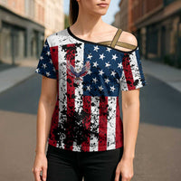 Custom American Flag Motocross Cross Shoulder Shirt with Eagle Graphic - Wonder Print Shop
