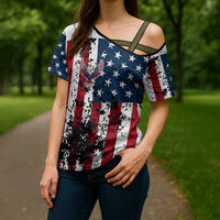 Custom American Flag Motocross Cross Shoulder Shirt with Eagle Graphic - Wonder Print Shop