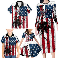Custom American Flag Motocross Family Matching Long Sleeve Bodycon Dress and Hawaiian Shirt with Eagle Graphic - Wonder Print Shop