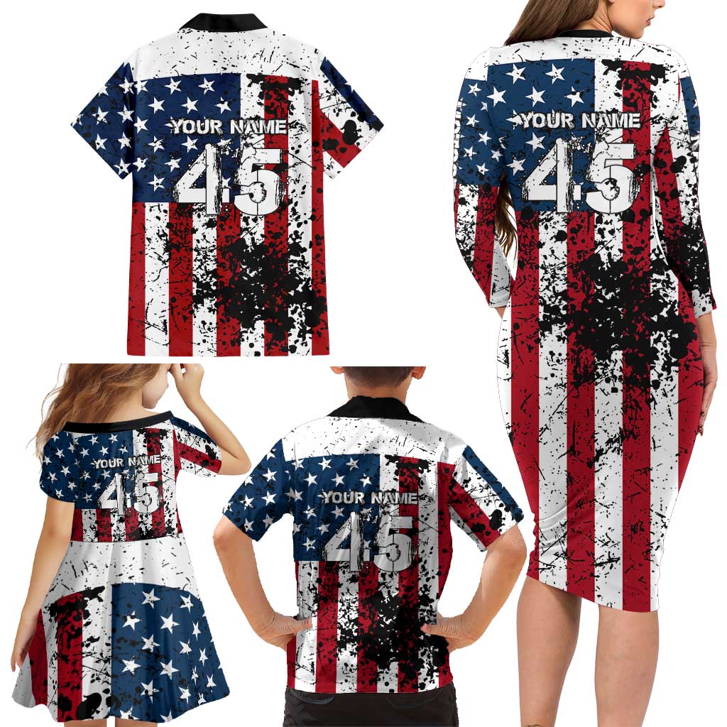 Custom American Flag Motocross Family Matching Long Sleeve Bodycon Dress and Hawaiian Shirt with Eagle Graphic - Wonder Print Shop