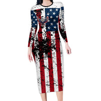 Custom American Flag Motocross Family Matching Long Sleeve Bodycon Dress and Hawaiian Shirt with Eagle Graphic - Wonder Print Shop