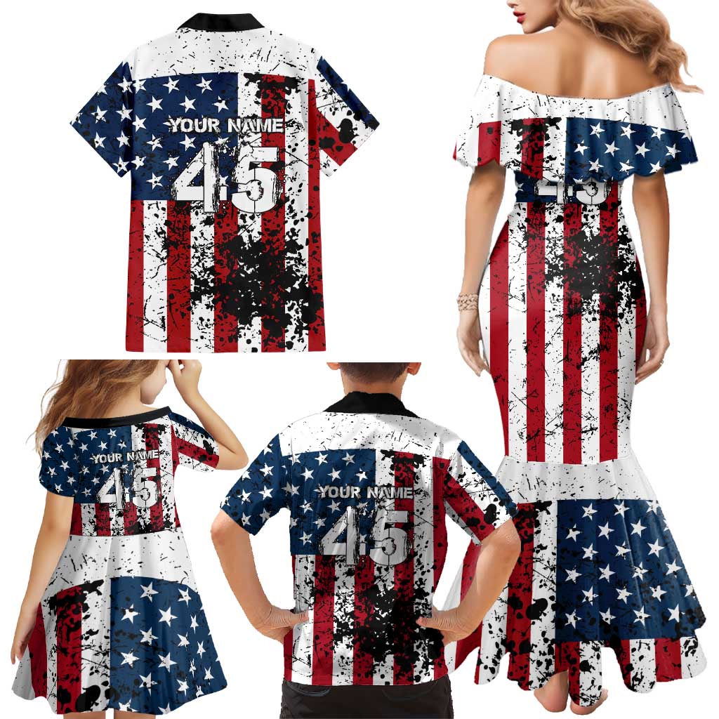 Custom American Flag Motocross Family Matching Mermaid Dress and Hawaiian Shirt with Eagle Graphic - Wonder Print Shop