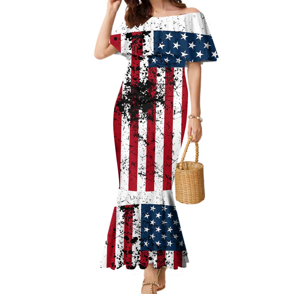 Custom American Flag Motocross Family Matching Mermaid Dress and Hawaiian Shirt with Eagle Graphic - Wonder Print Shop