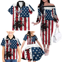 Custom American Flag Motocross Family Matching Off The Shoulder Long Sleeve Dress and Hawaiian Shirt with Eagle Graphic - Wonder Print Shop
