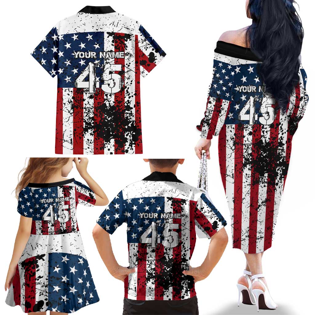 Custom American Flag Motocross Family Matching Off The Shoulder Long Sleeve Dress and Hawaiian Shirt with Eagle Graphic - Wonder Print Shop