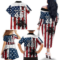 Custom American Flag Motocross Family Matching Off The Shoulder Long Sleeve Dress and Hawaiian Shirt with Eagle Graphic - Wonder Print Shop