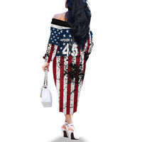 Custom American Flag Motocross Family Matching Off The Shoulder Long Sleeve Dress and Hawaiian Shirt with Eagle Graphic - Wonder Print Shop