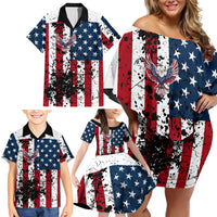 Custom American Flag Motocross Family Matching Off Shoulder Short Dress and Hawaiian Shirt with Eagle Graphic - Wonder Print Shop