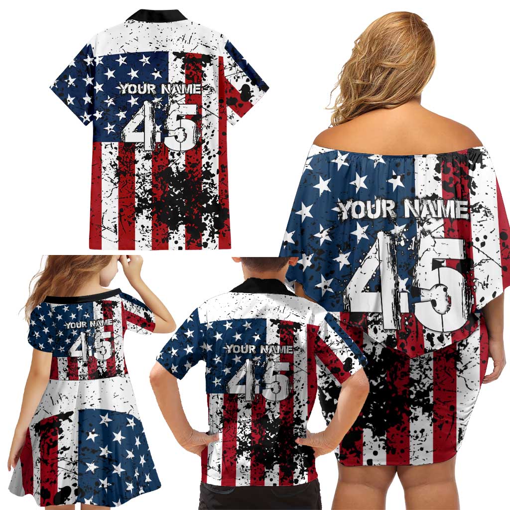 Custom American Flag Motocross Family Matching Off Shoulder Short Dress and Hawaiian Shirt with Eagle Graphic - Wonder Print Shop