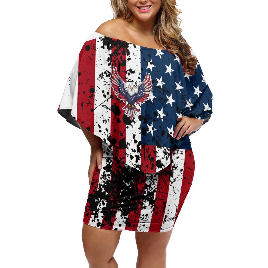 Custom American Flag Motocross Family Matching Off Shoulder Short Dress and Hawaiian Shirt with Eagle Graphic - Wonder Print Shop