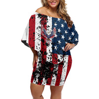 Custom American Flag Motocross Family Matching Off Shoulder Short Dress and Hawaiian Shirt with Eagle Graphic - Wonder Print Shop