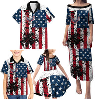 Custom American Flag Motocross Family Matching Puletasi and Hawaiian Shirt with Eagle Graphic - Wonder Print Shop