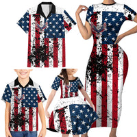 Custom American Flag Motocross Family Matching Short Sleeve Bodycon Dress and Hawaiian Shirt with Eagle Graphic - Wonder Print Shop