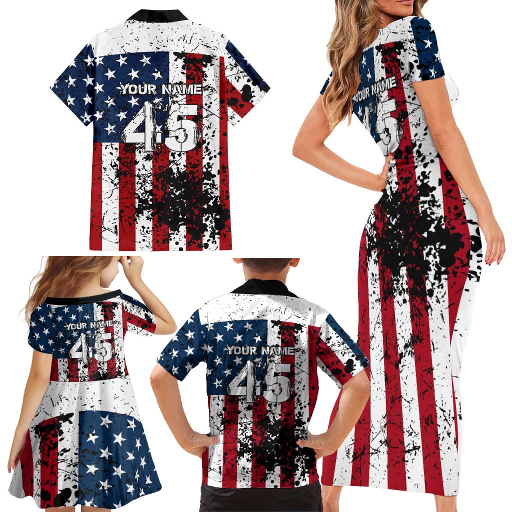 Custom American Flag Motocross Family Matching Short Sleeve Bodycon Dress and Hawaiian Shirt with Eagle Graphic - Wonder Print Shop