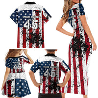 Custom American Flag Motocross Family Matching Short Sleeve Bodycon Dress and Hawaiian Shirt with Eagle Graphic - Wonder Print Shop
