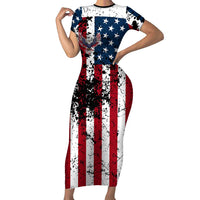 Custom American Flag Motocross Family Matching Short Sleeve Bodycon Dress and Hawaiian Shirt with Eagle Graphic - Wonder Print Shop