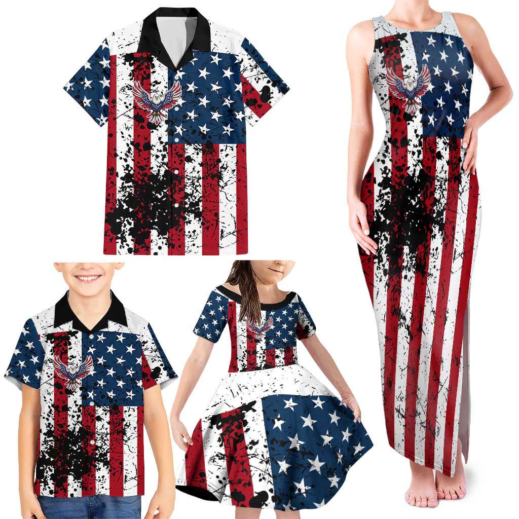 Custom American Flag Motocross Family Matching Tank Maxi Dress and Hawaiian Shirt with Eagle Graphic - Wonder Print Shop