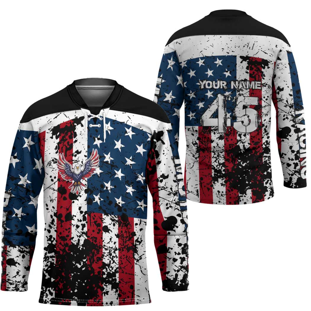 Custom American Flag Motocross Hockey Jersey with Eagle Graphic - Wonder Print Shop