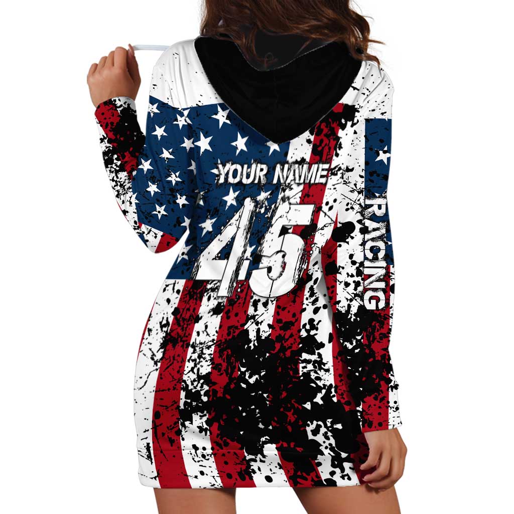 Custom American Flag Motocross Hoodie Dress with Eagle Graphic - Wonder Print Shop