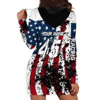 Custom American Flag Motocross Hoodie Dress with Eagle Graphic - Wonder Print Shop