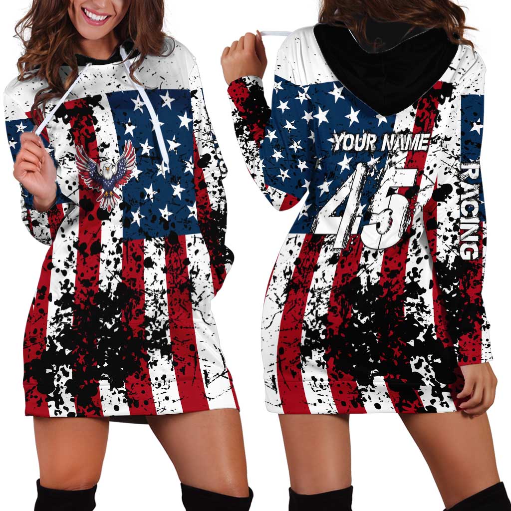Custom American Flag Motocross Hoodie Dress with Eagle Graphic - Wonder Print Shop