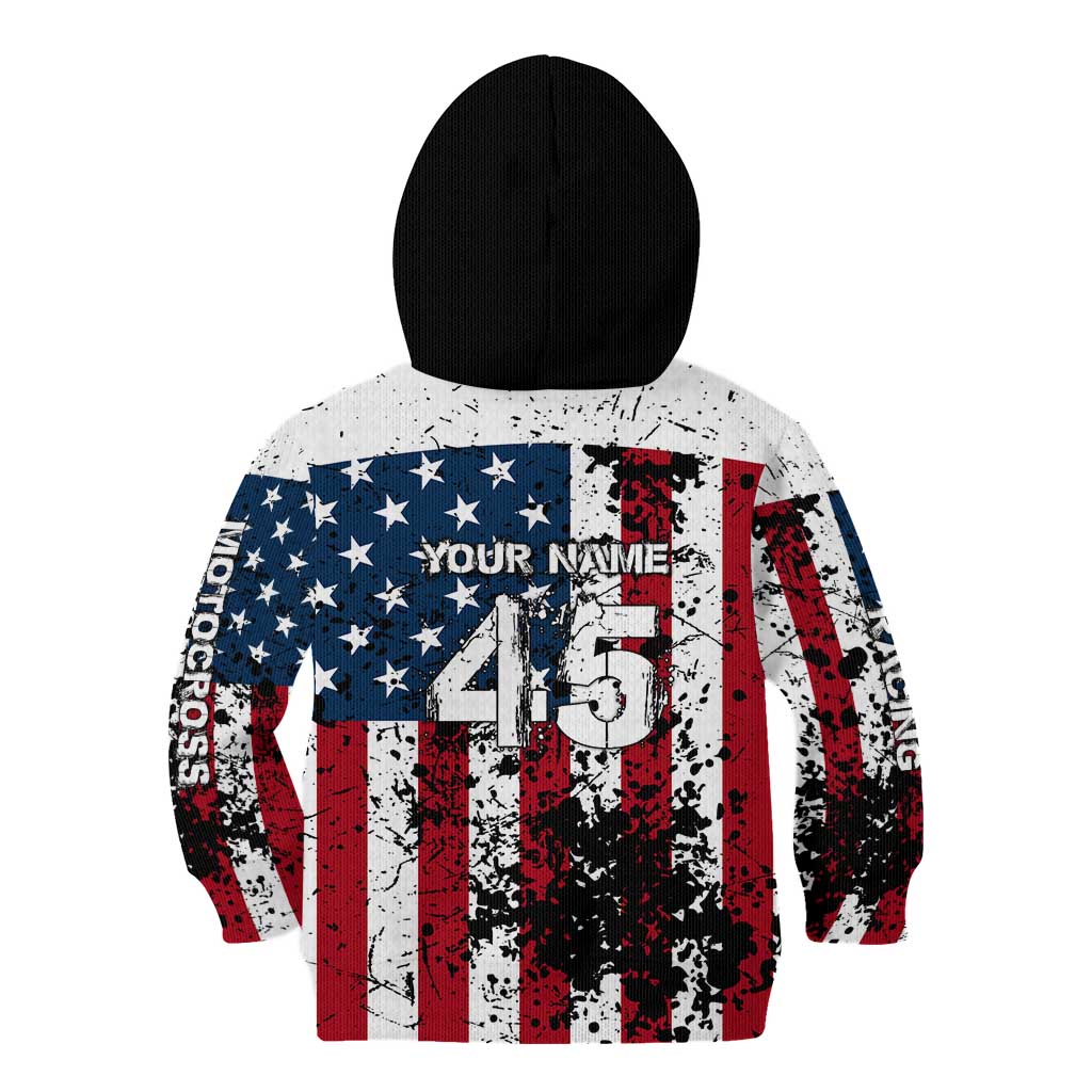 Custom American Flag Motocross Kid Hoodie with Eagle Graphic - Wonder Print Shop