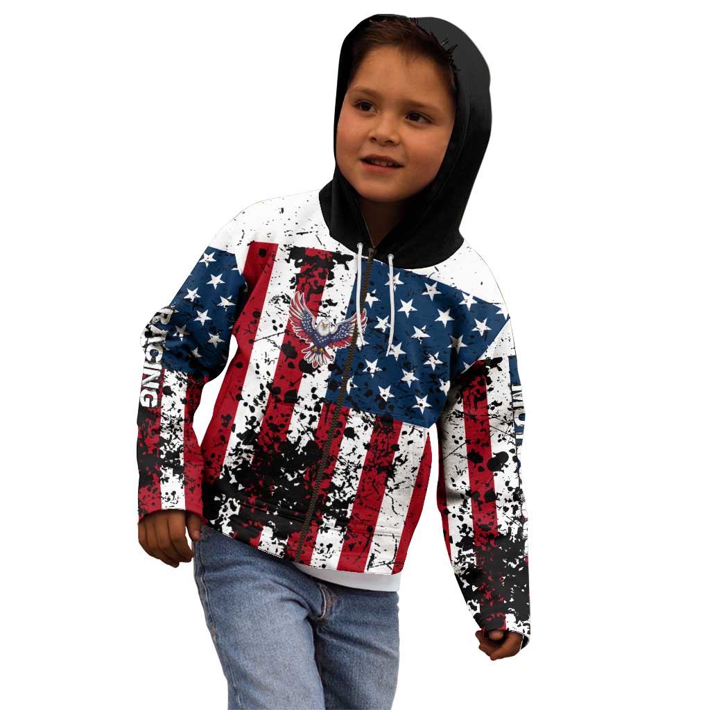 Custom American Flag Motocross Kid Hoodie with Eagle Graphic - Wonder Print Shop
