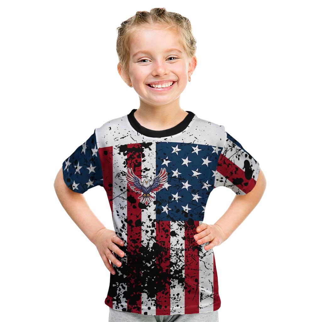 Custom American Flag Motocross Kid T Shirt with Eagle Graphic - Wonder Print Shop