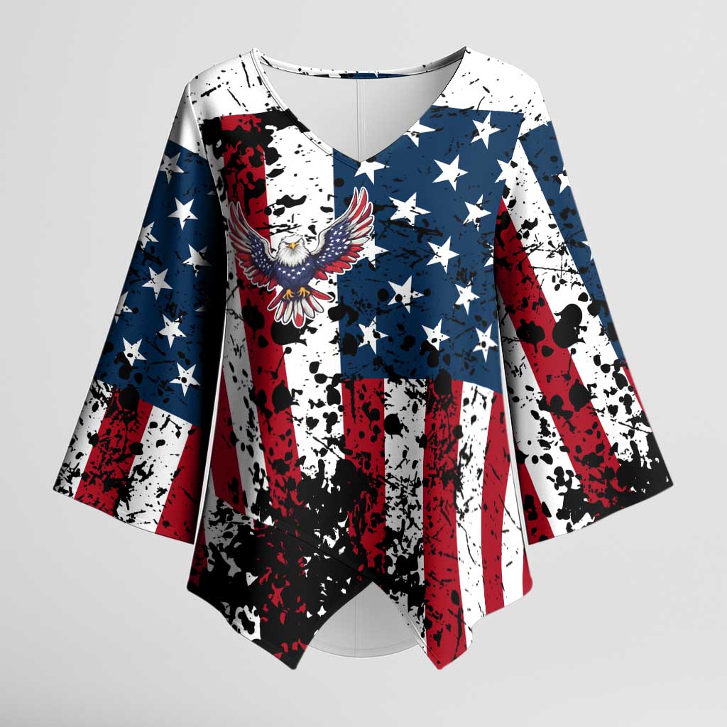 Custom American Flag Motocross Kimono Sleeve Blouse with Eagle Graphic - Wonder Print Shop