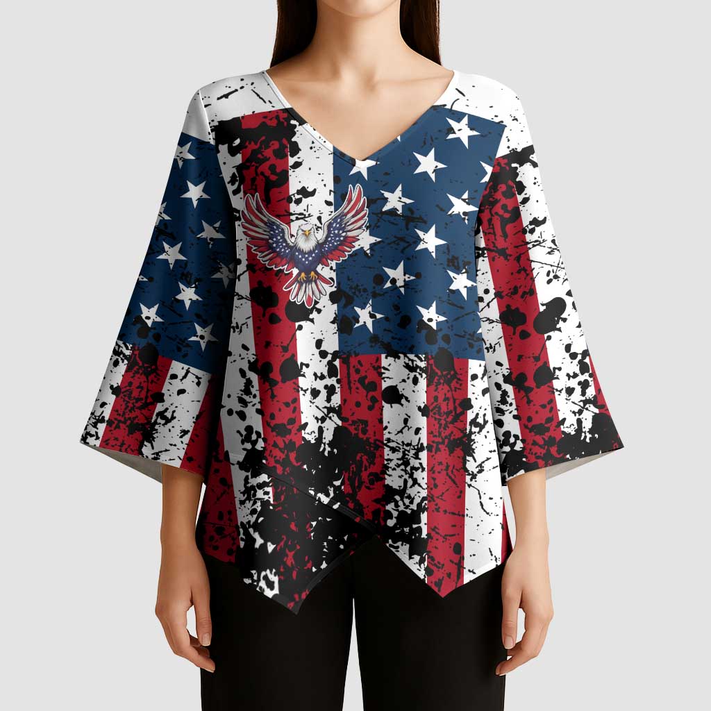 Custom American Flag Motocross Kimono Sleeve Blouse with Eagle Graphic - Wonder Print Shop