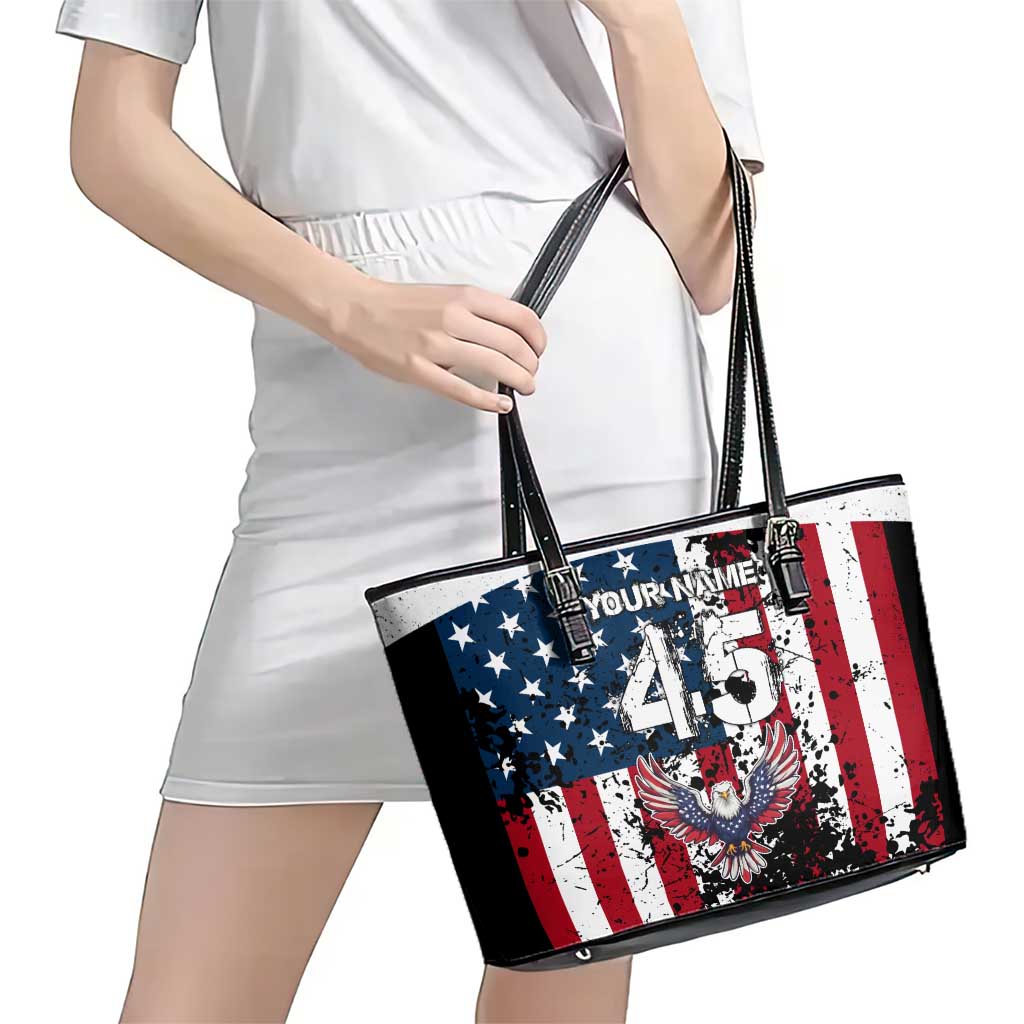 Custom American Flag Motocross Leather Tote Bag with Eagle Graphic - Wonder Print Shop
