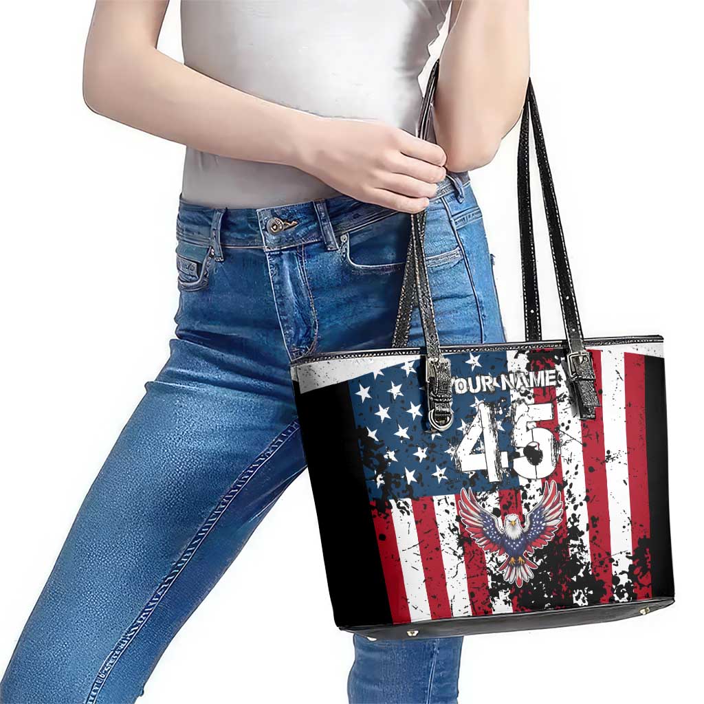 Custom American Flag Motocross Leather Tote Bag with Eagle Graphic - Wonder Print Shop