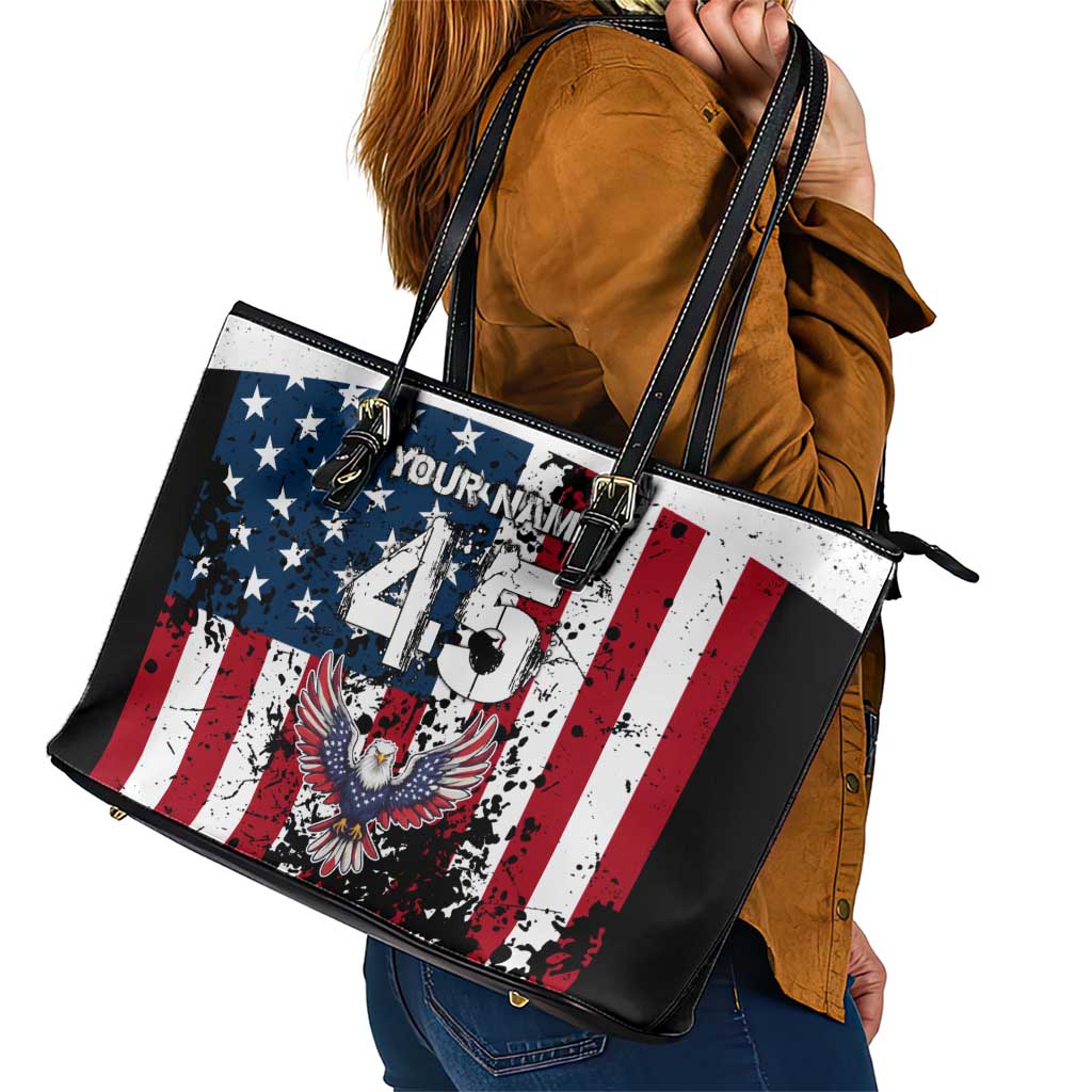 Custom American Flag Motocross Leather Tote Bag with Eagle Graphic - Wonder Print Shop