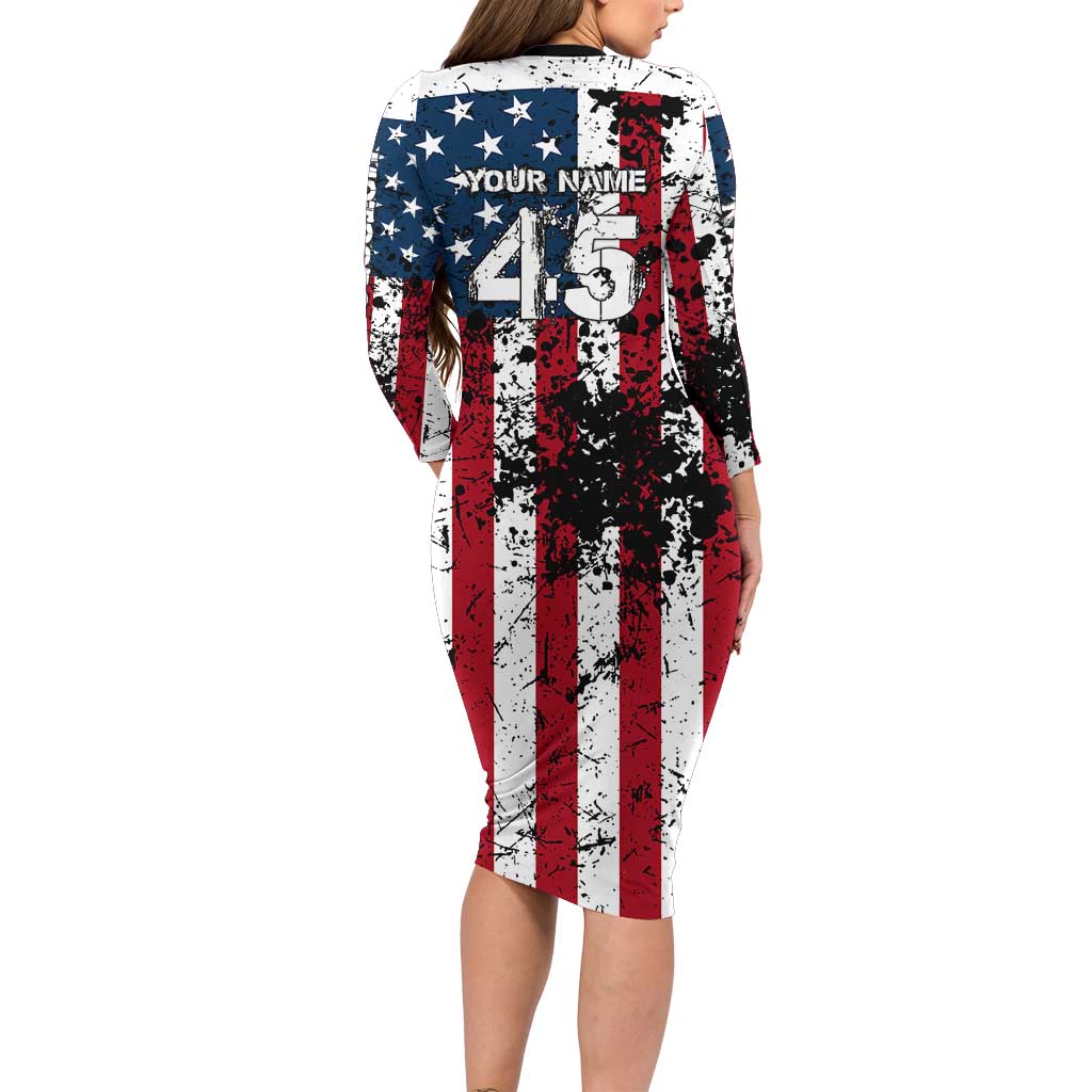 Custom American Flag Motocross Long Sleeve Bodycon Dress with Eagle Graphic - Wonder Print Shop