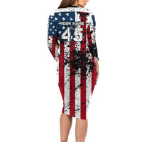 Custom American Flag Motocross Long Sleeve Bodycon Dress with Eagle Graphic - Wonder Print Shop