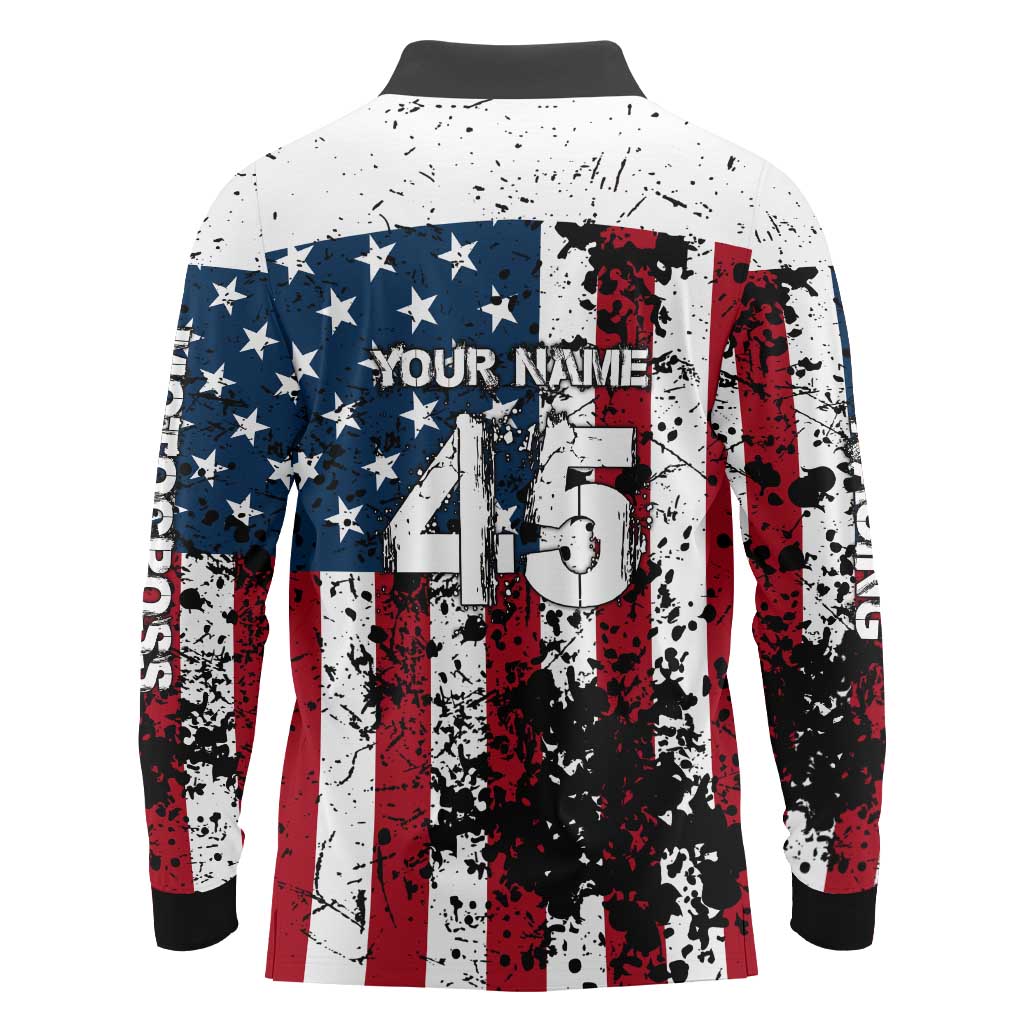 Custom American Flag Motocross Long Sleeve Polo Shirt with Eagle Graphic - Wonder Print Shop