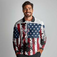 Custom American Flag Motocross Long Sleeve Polo Shirt with Eagle Graphic - Wonder Print Shop