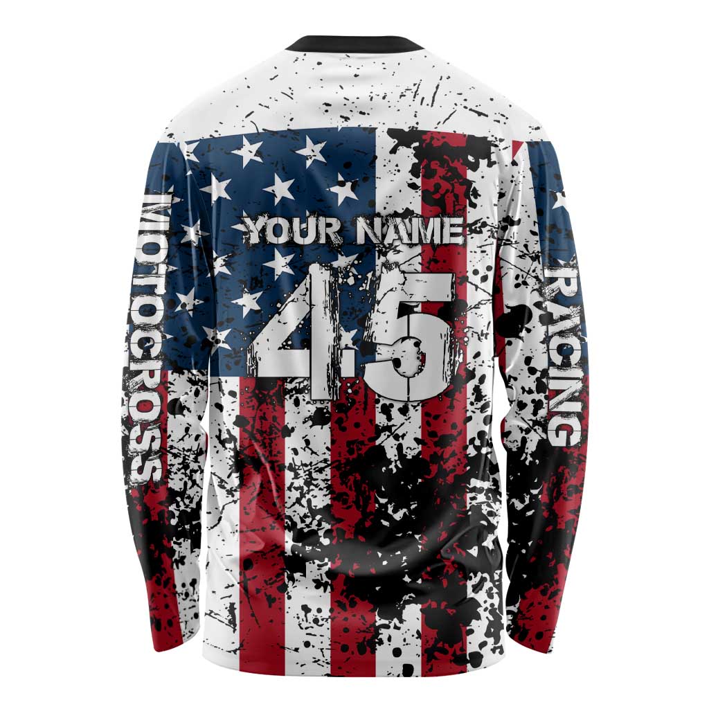 Custom American Flag Motocross Long Sleeve Shirt with Eagle Graphic - Wonder Print Shop