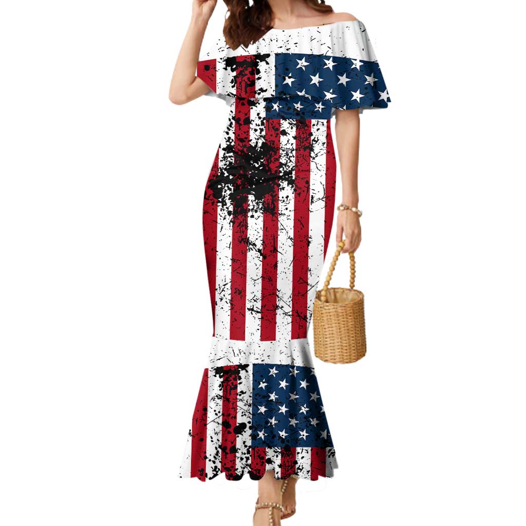 Custom American Flag Motocross Mermaid Dress with Eagle Graphic - Wonder Print Shop